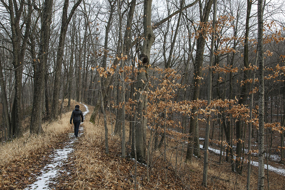 Hiking the Esker Trail at Lac Lawrann Conservancy, West Bend.