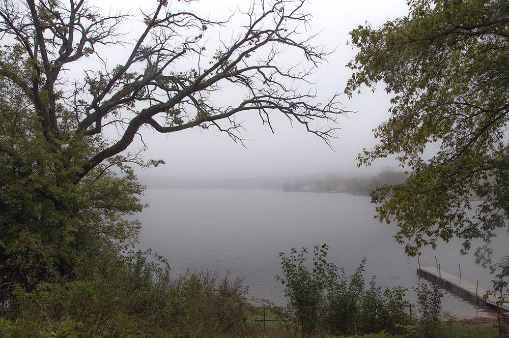 Friess Lake on a foggy morning.