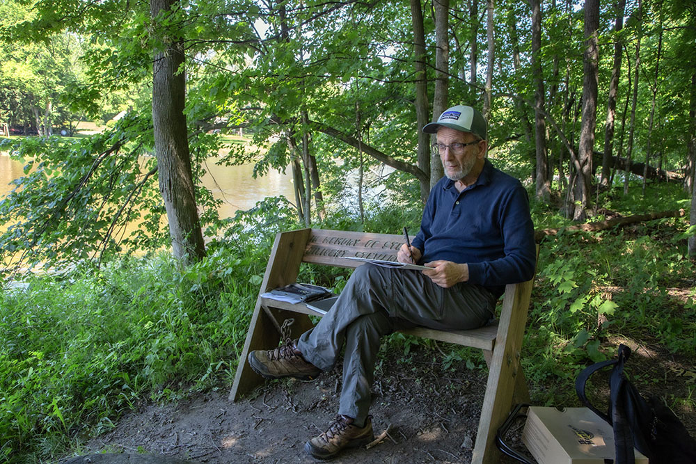 John Fatica sketching at Bratt Woods Preserve