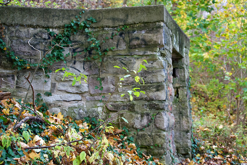 A disused former boathouse from when the Milwaukee River was a lake impounded by the North Avenue Dam.