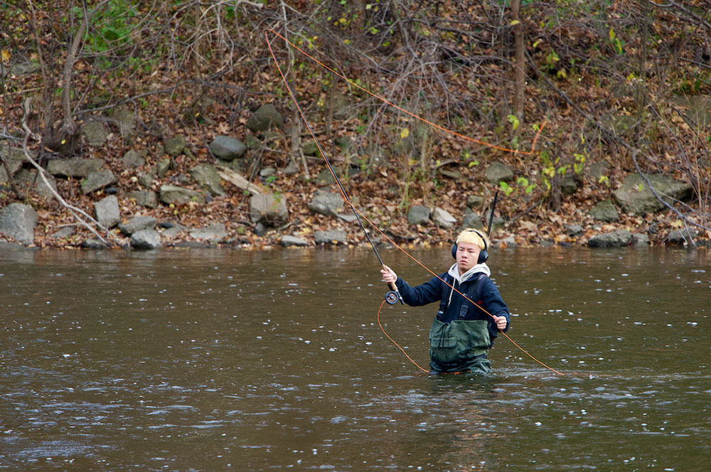 Fly fishing in the river.