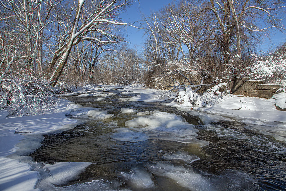 Moving water, such as these rapids on the Menomonee River in Hoyt Park, can make for treacherous ice conditions.