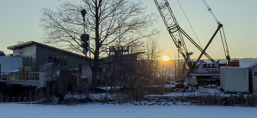 Sunrise over the newly remodeled Urban Ecology Center building in Washingon Park