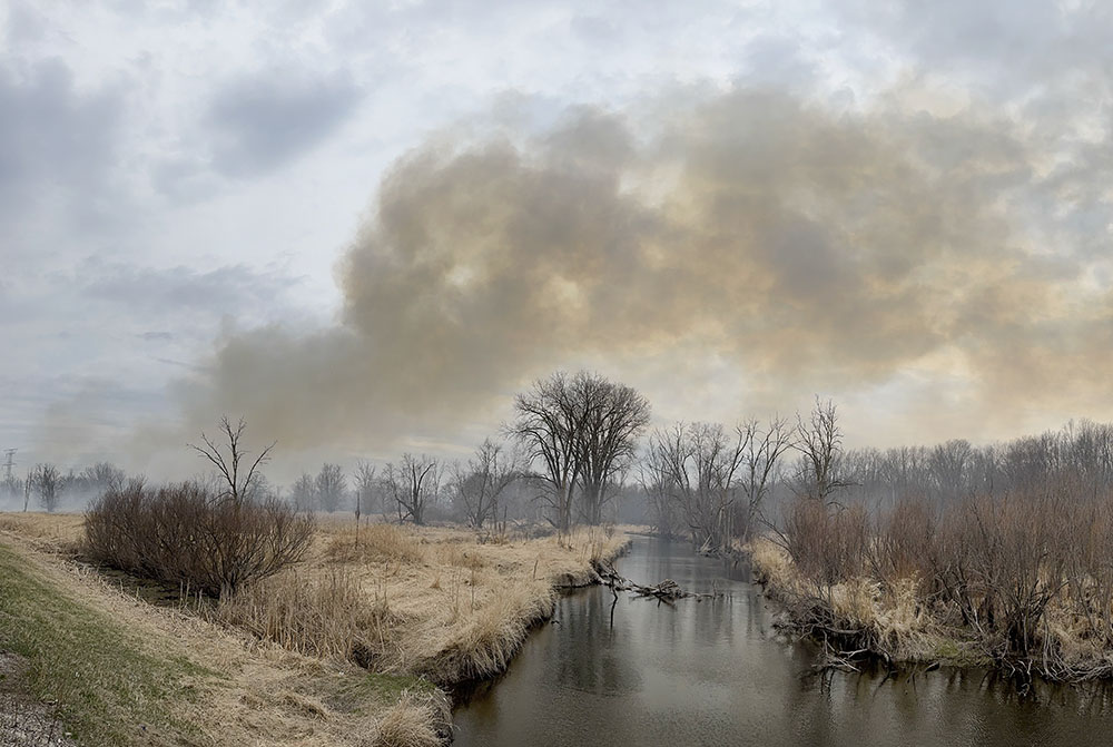 Spring is also the season for controlled burns like this one in progress in Jackson Marsh State Wildlife Area in Washington County.