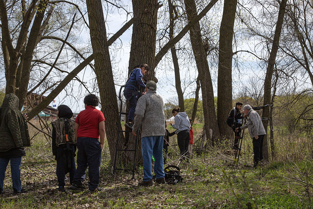 Special short hunting tree stands were on hand to give the kids a taste without getting to high off the ground!