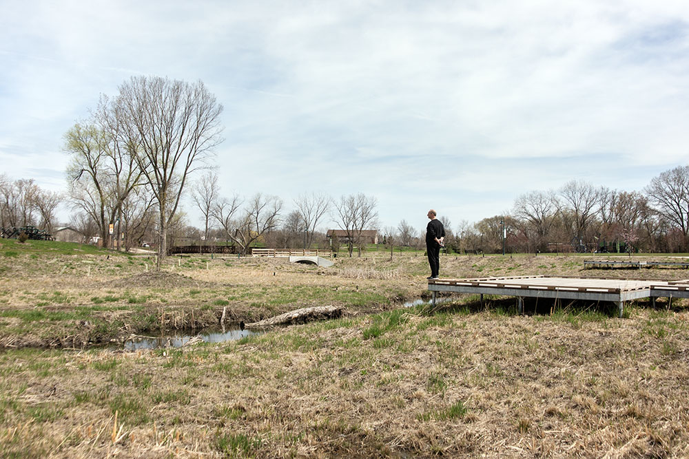 Morning meditation as the grasses in Konkel Park, Greenfield, are just beginning to green up in late April.