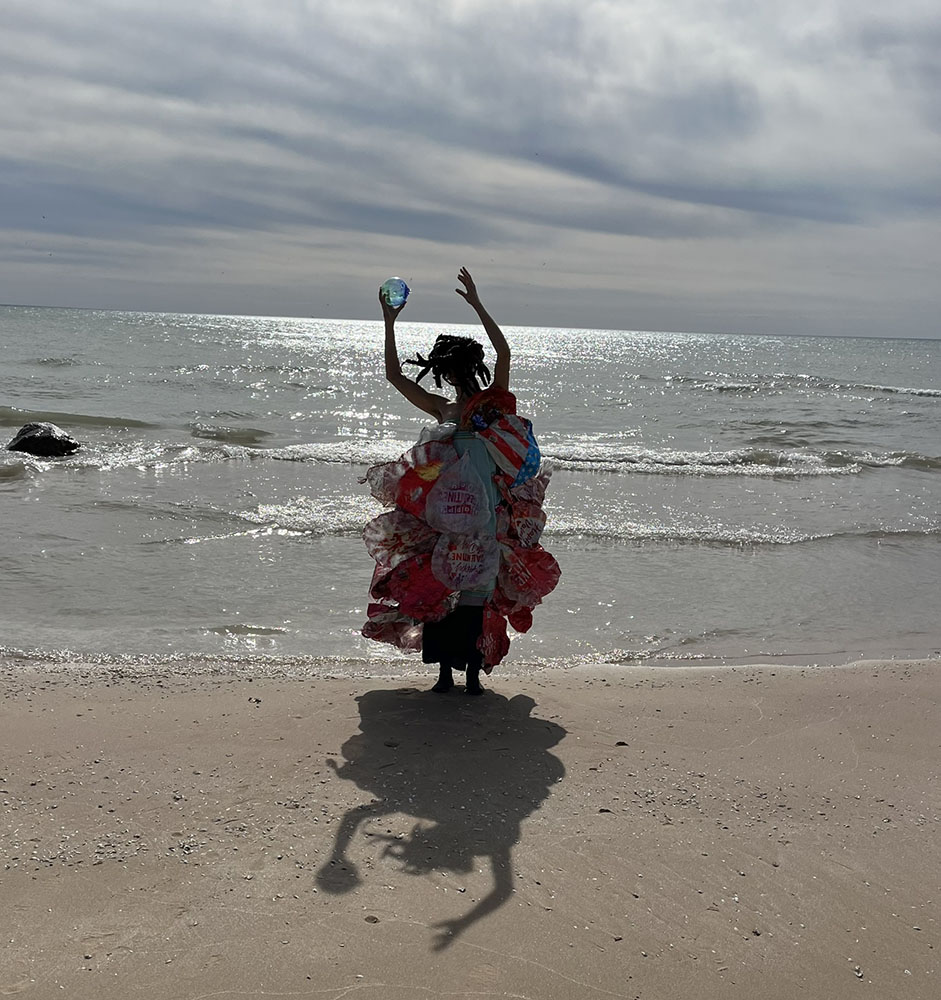 Everlasting Gods, dress, mylar balloons, digital photograph 2025