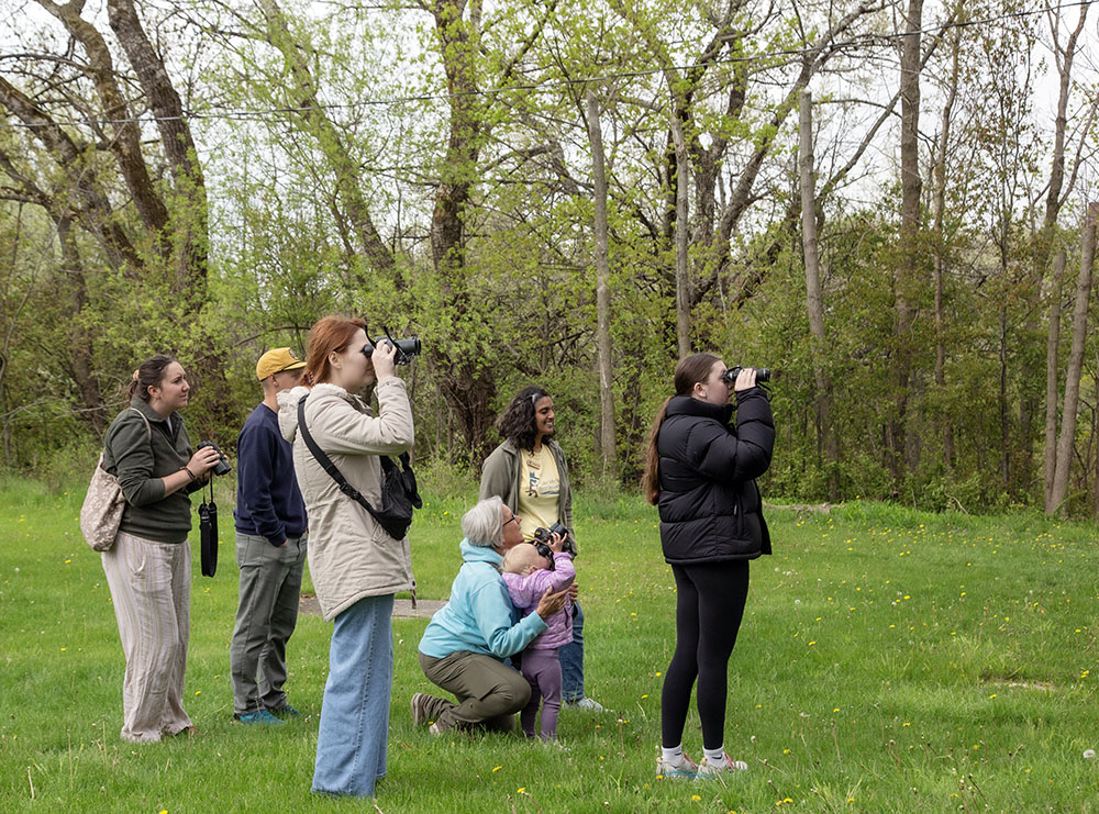 A group of birders spotting birds in Upper Lake Park during the event.