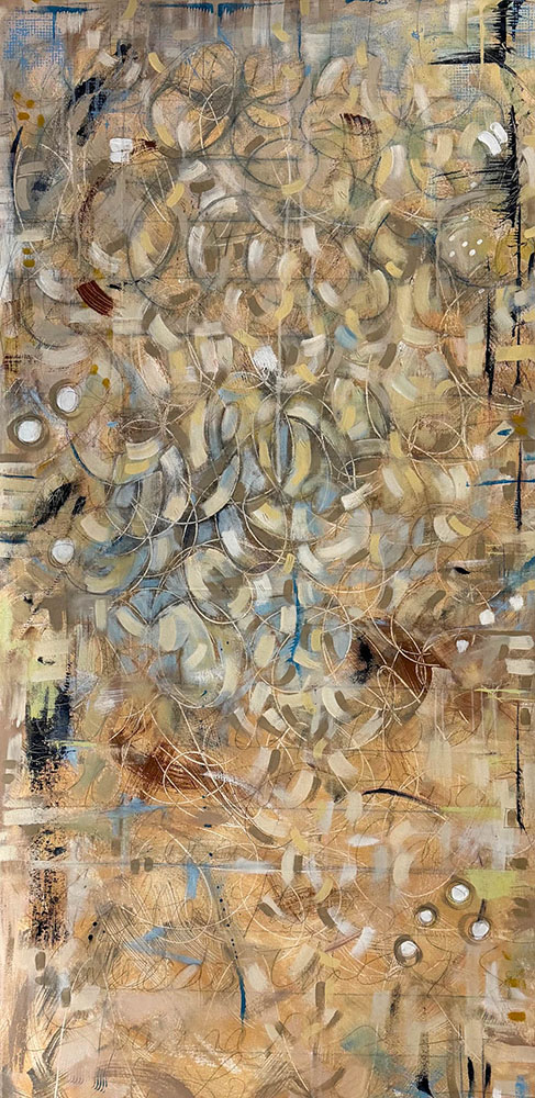 "Warm Up" - Acrylic, graphite and oil pastels, 30" x 72"