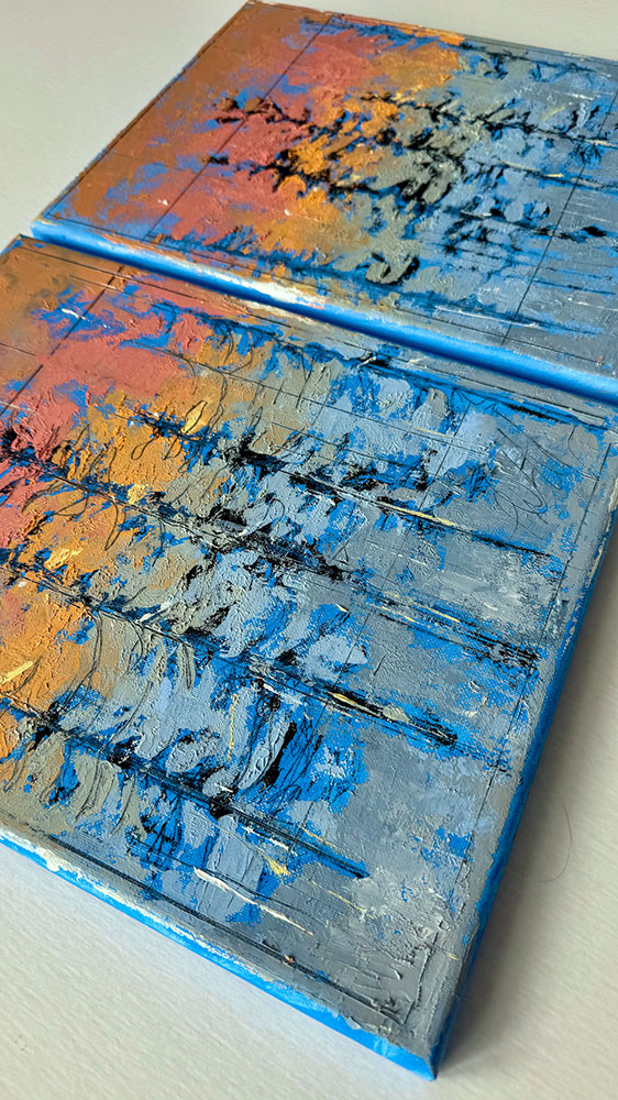 Experiements in Monoprinting" - work in progress, 11 x 14" Oil on canvas (from residency)