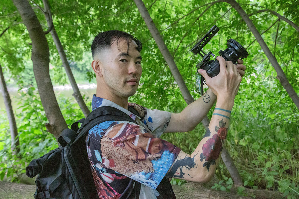 Zhiwan Cheung in the Milwaukee River Greenway.