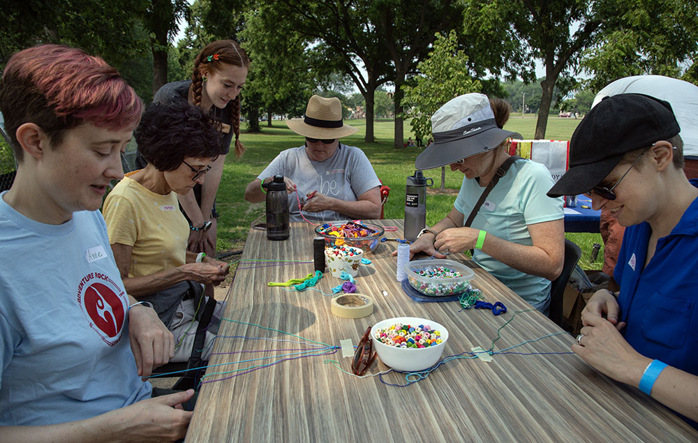 Friendship bracelet station.