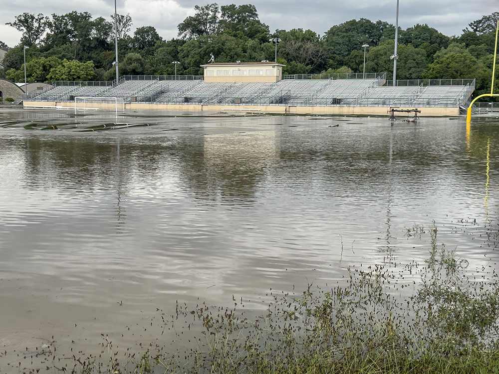 The football stadium in Hart Park, where the artificial turf crumpled up like corrugated cardboard.