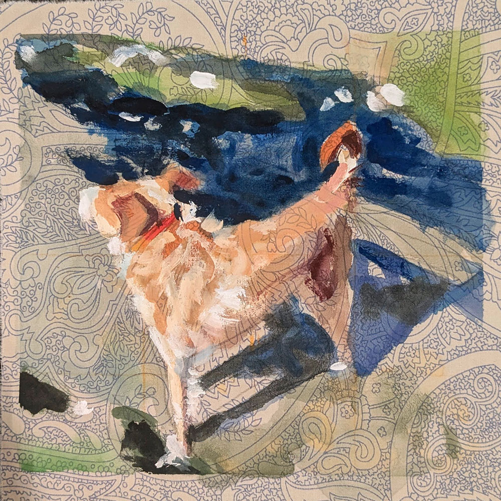 Ozzy, at Pearl Forge, mixed media on fabric