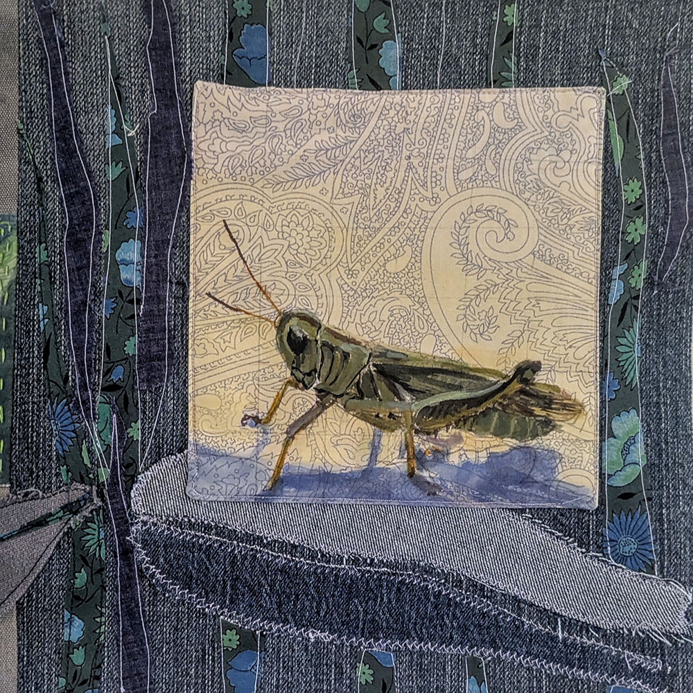 Two lined grasshopper, quilt panel