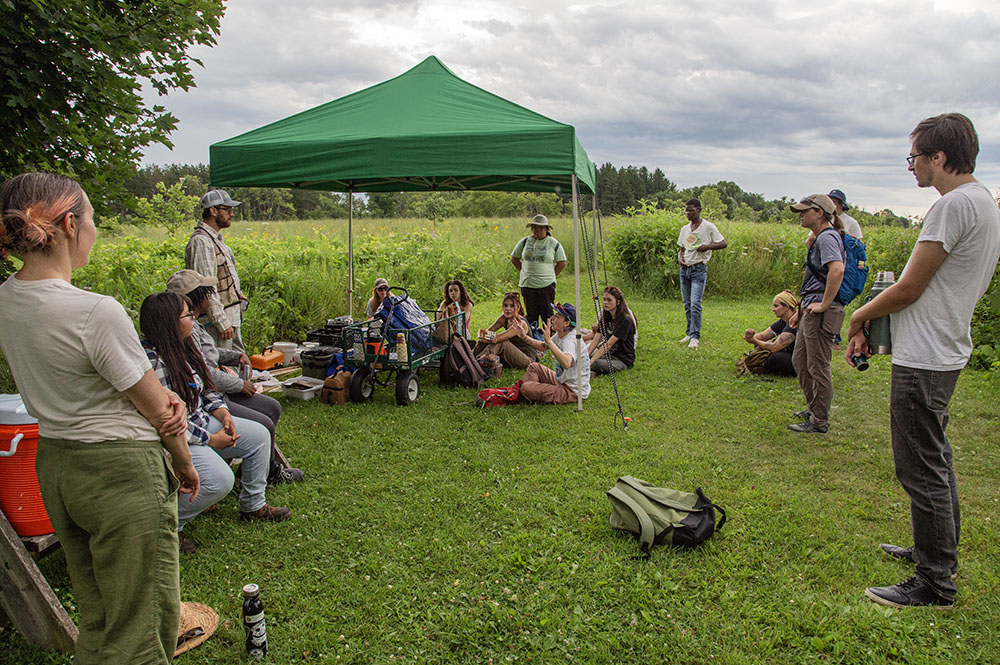 Prepping the volunteers at BioBlitz HQ in the middle of the prairie.