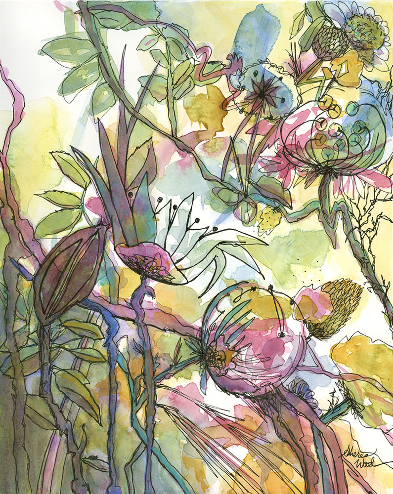 Magical Naturalism, watercolor & ink on paper, 9 x 12 inches.