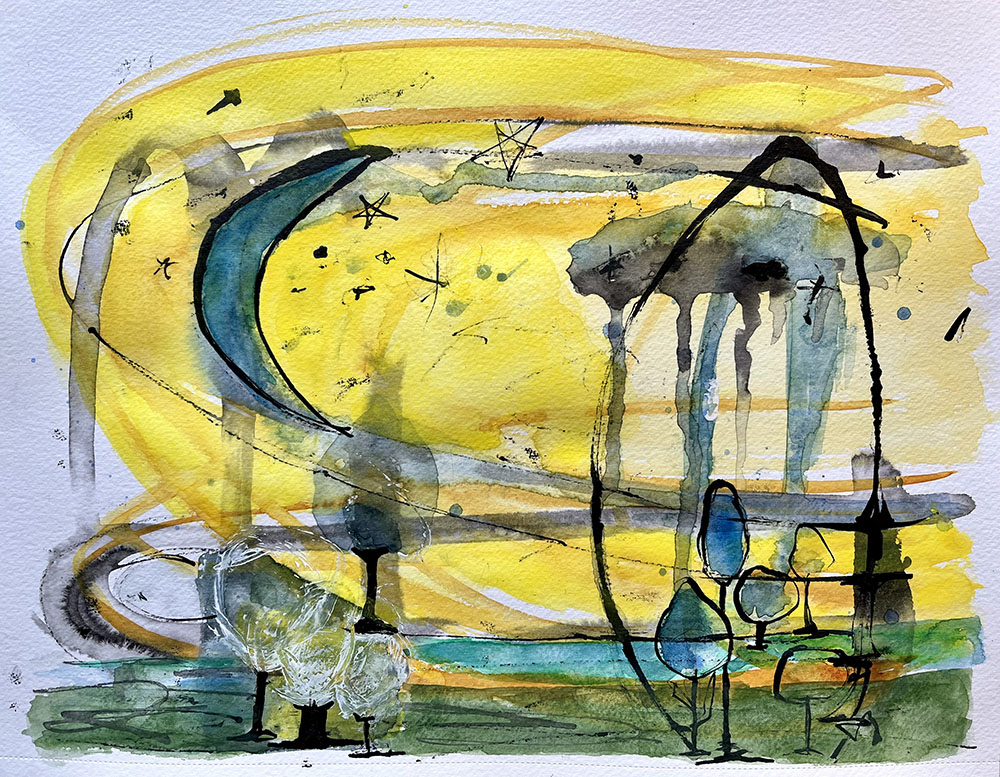 Starlight, mixed media on paper, 9 x 12 inches.