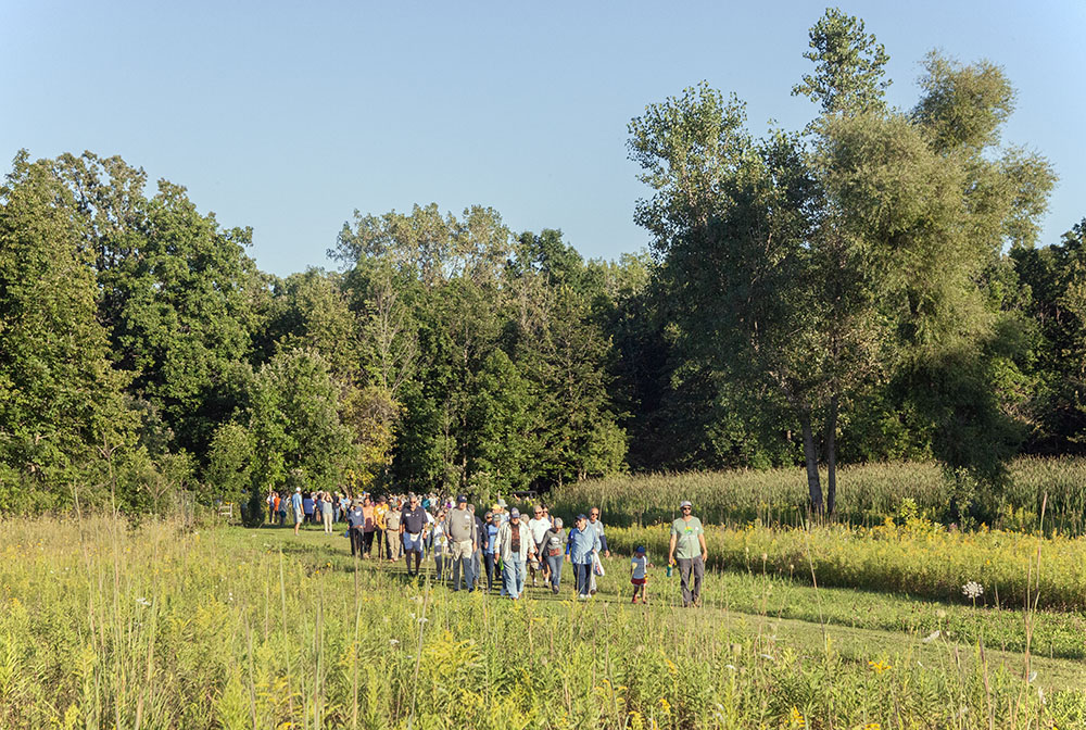 Tour group in Pukaite Woods for the opening of the new connector trail.