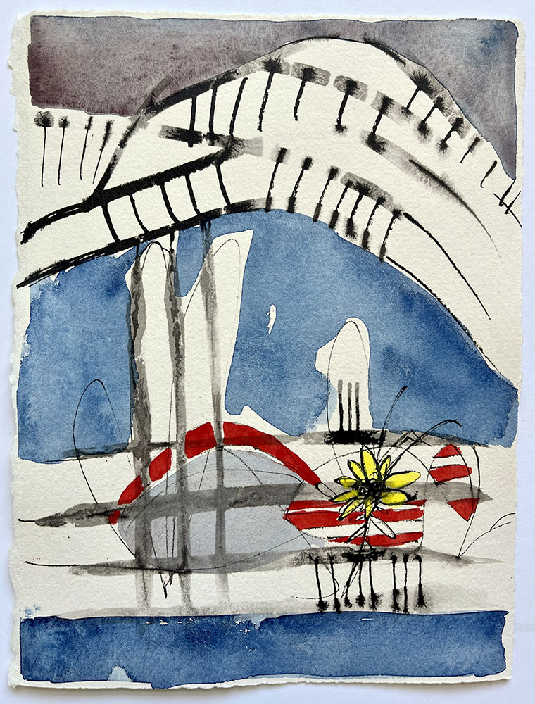 Untitled, ink and watercolor on paper, 8 x 6 inches.