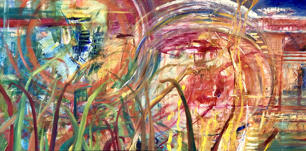 Urban Garden, oil on canvas, 24 x 48 inches.