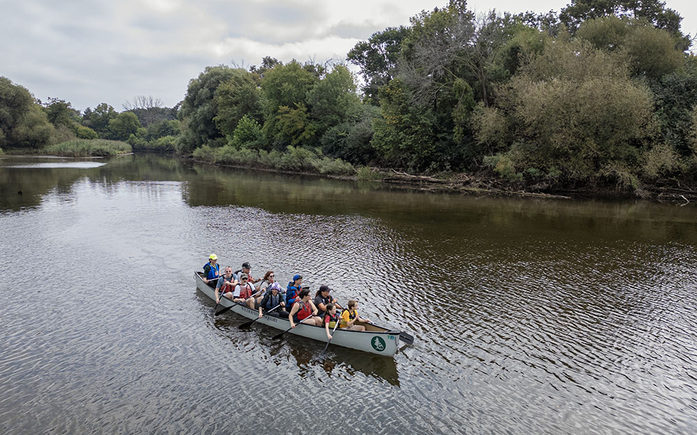 Another drone's-eye view of the canoe.