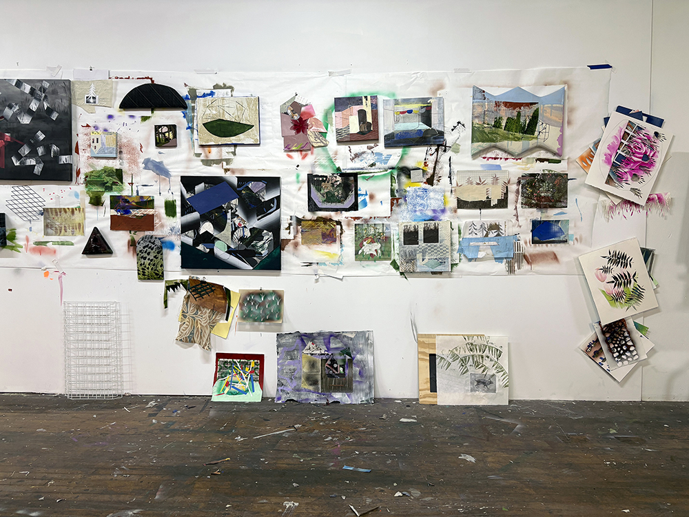 Early residency works in progress in the artist's studio.