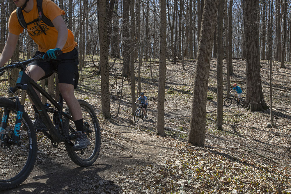 The park system includes five official mountain bike trails, including the Kegel Alpha Trail in Mangan Woods, Franklin.