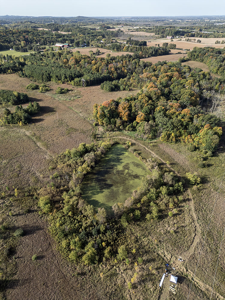 Aerial view of Hembel-Lidington Property. New Ice Age Trail visible in lower right.