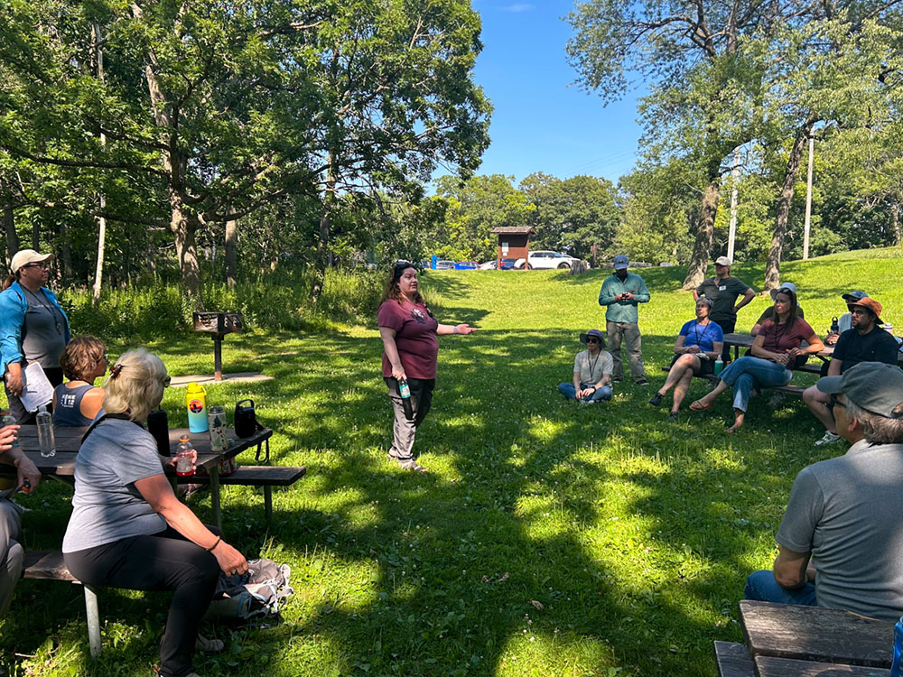 Geology discussion at the Lapham Peak observation tower.