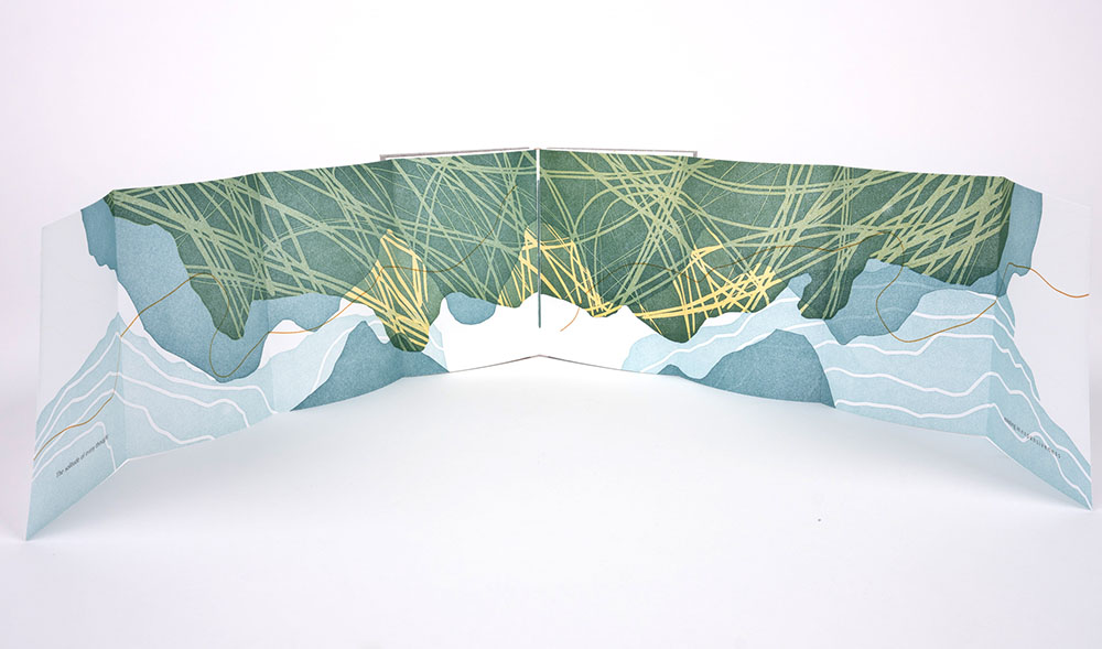 In Solitude, Letterpress and Relief in a double pamphlet stitch structure, 5" x 7" x 1",  2023