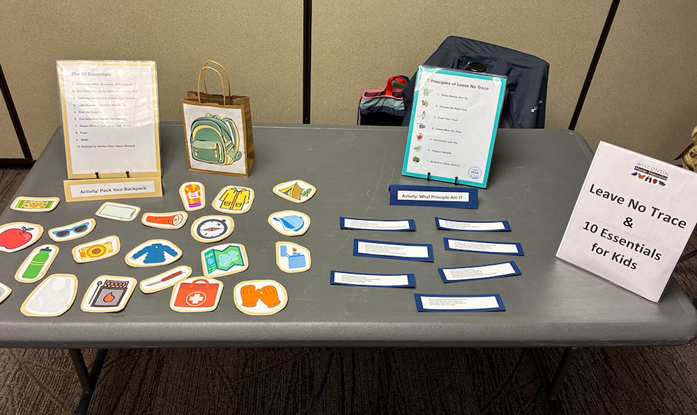 My training project “Leave No Trace and the 10 Essentials for Kids” on display on the last day of class.