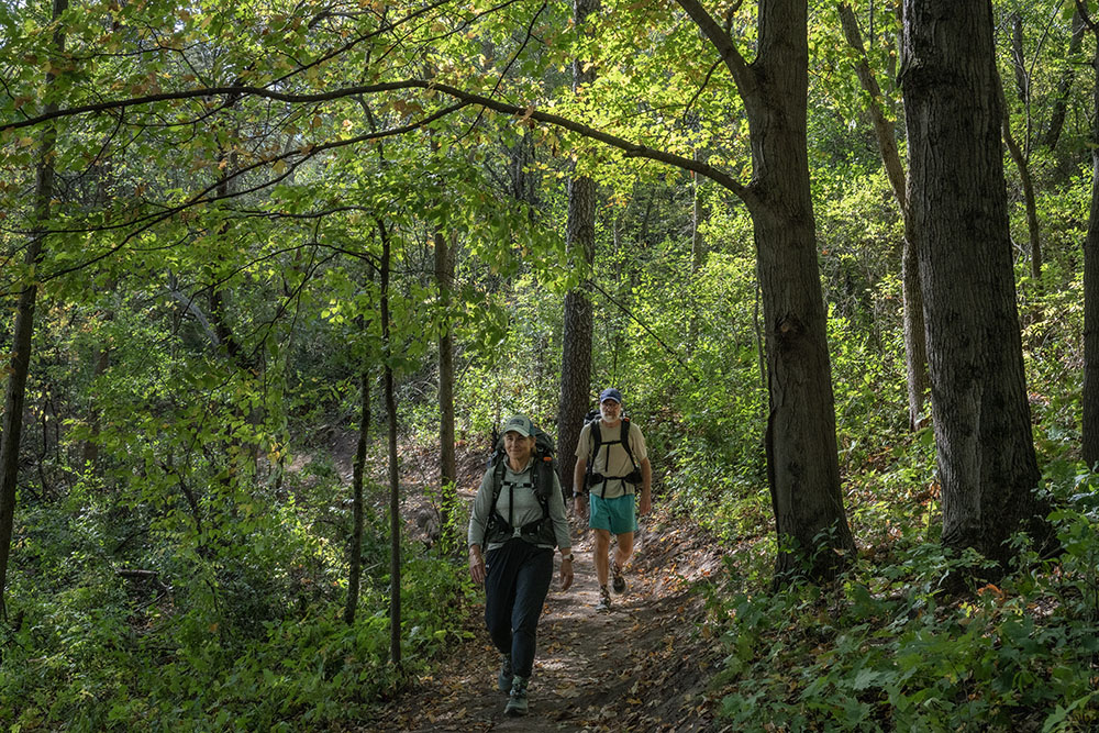 Through-hikers Michele and Galen inaugurate the new trail on the first day.