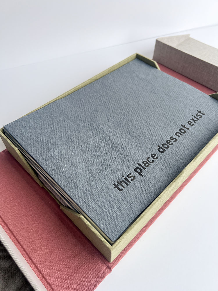 This Place Does Not Exist, cover. Letterpress and Relief, Photogravure, 10" x 7.5" x 1.5", 2025