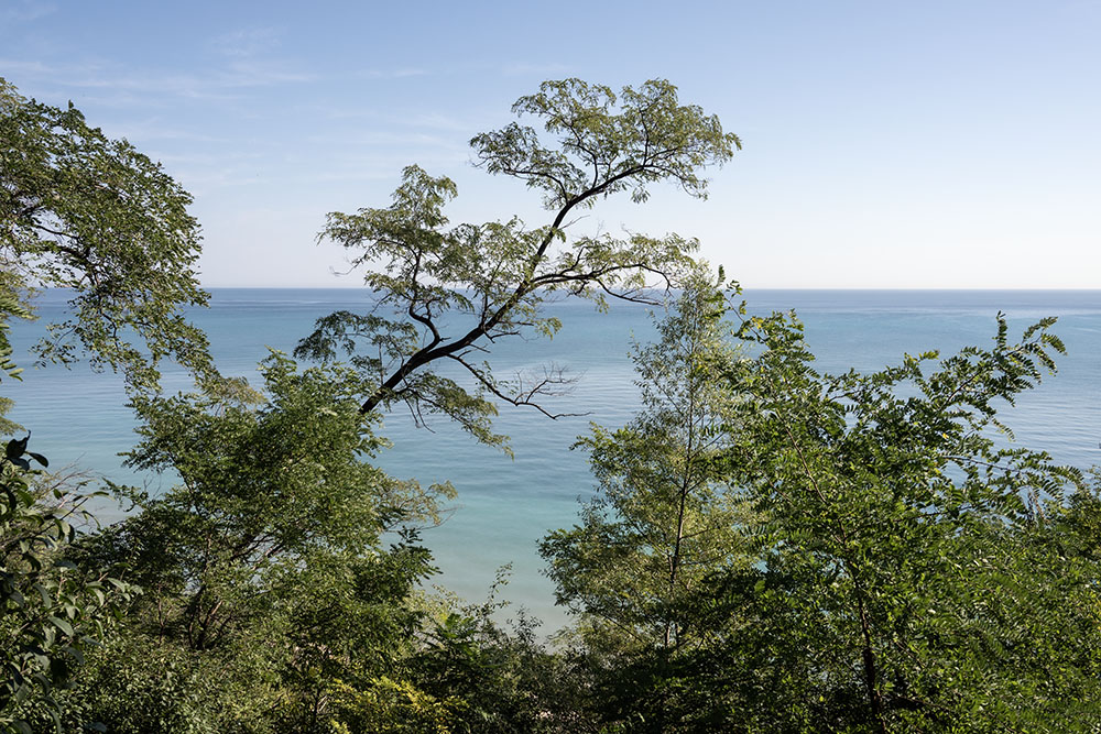 View of Lake Michigan from the top of the bluff.