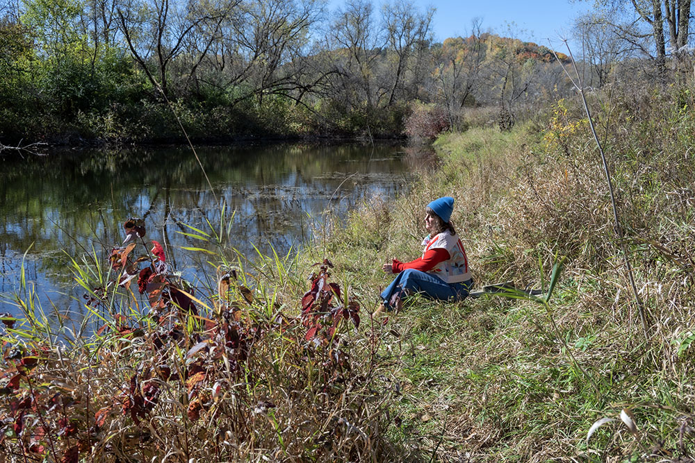 Lesley at the pond in Schoofs Preserve. 