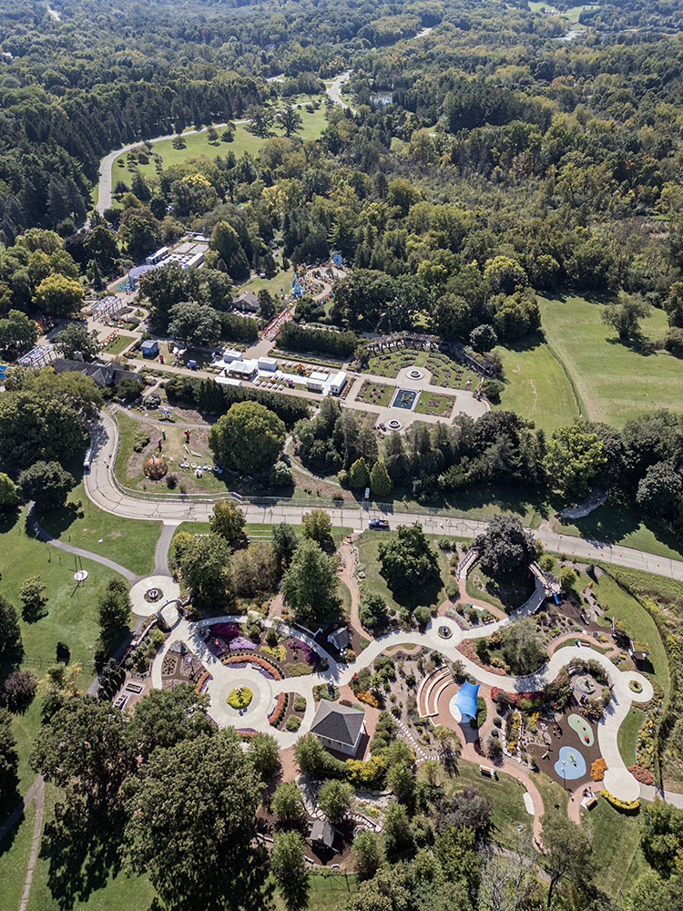 Aerial view of Boerner Botanical Gardens in Whitnall Park.