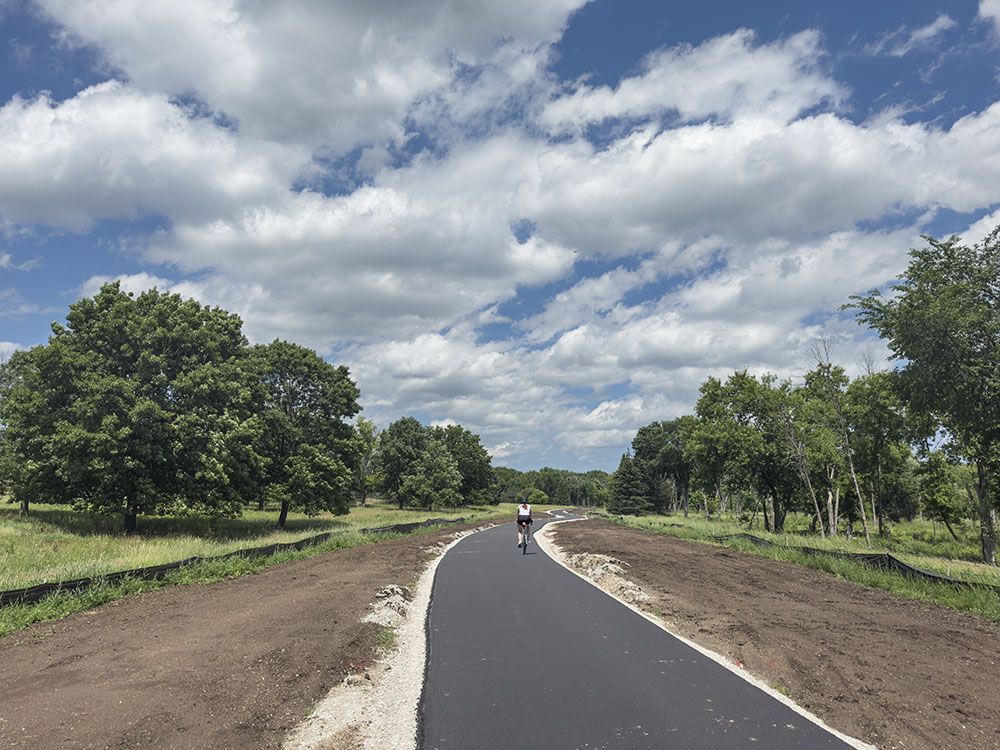 Several Milwaukee County parkway roads were converted to trails this year because they are more economical to maintain. This one is the Oak Leaf Trail in the Little Menomonee River Parkway between Appleton and Mill Road. 