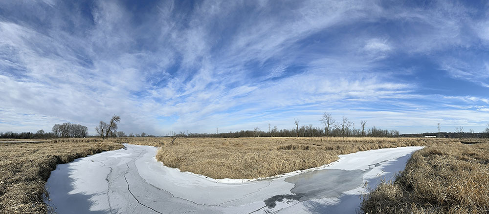 Rivers of Ice and Air. I love dramatic skies, but the synchronicity of clouds and ice in this panorama from Mitchell Park in Brookfield is especially compelling.