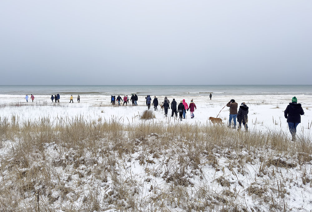 Heading out to the beach under a gloomy overcast.