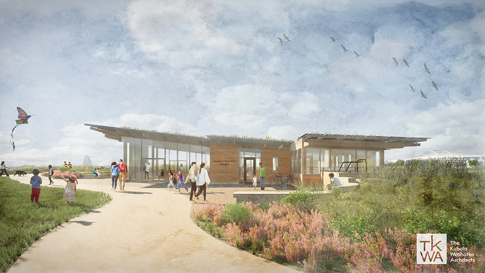 A rendering of the proposed Visitor and Education Center. Courtesy The Kubala Washatko Architects.