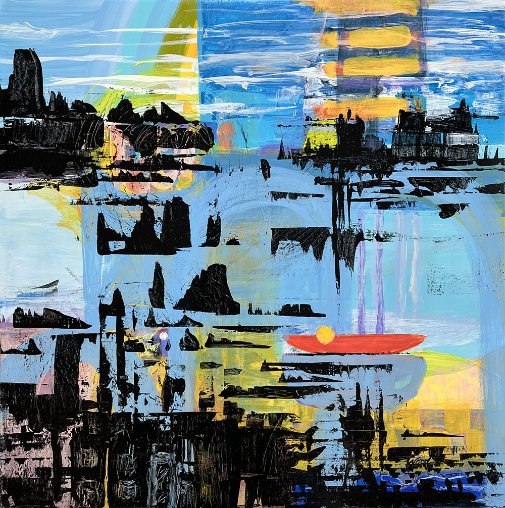 Red Boat, acrylic on panel, 18 x 18.