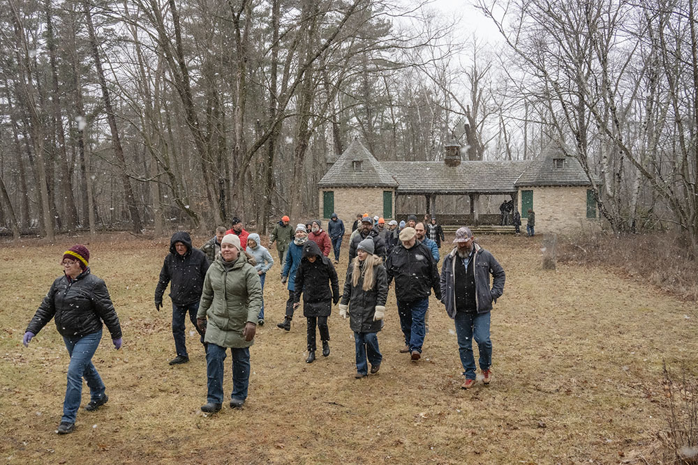 The historic pool house on the former estate.