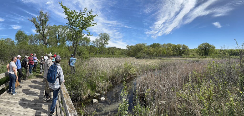 DNR Ecologist Pete Duerkop leading an NRF field trip on the Scuppernong Springs Trail.