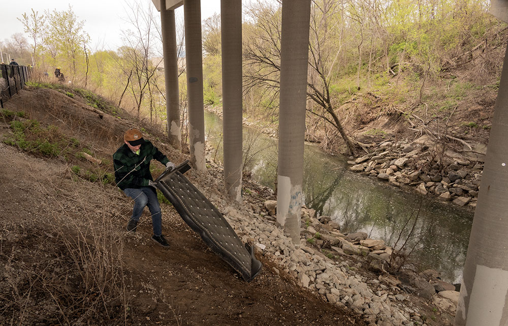 A double-bed headboard found underneath the I-94 overpass.