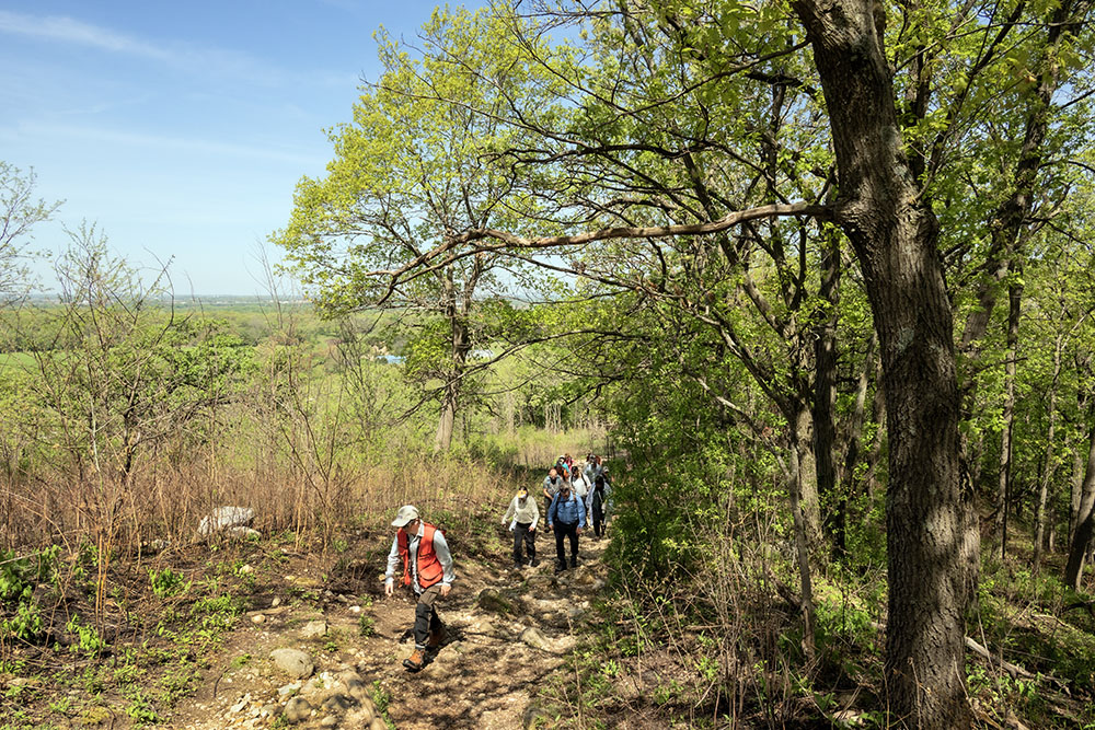 Hiking up the steep, gravely Bald Bluff trail.