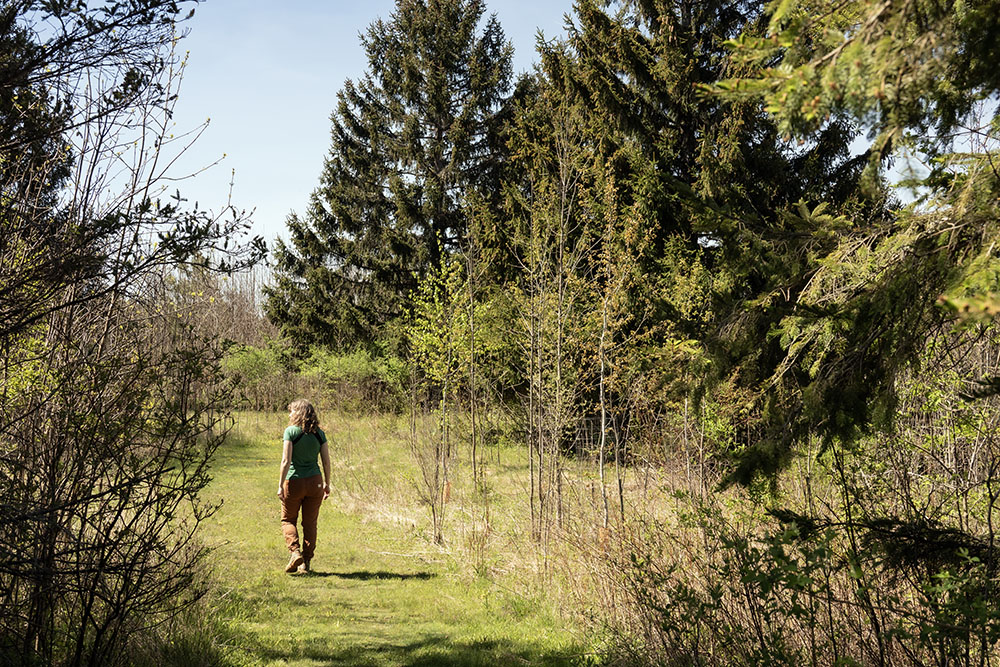The artist walking one of the many trails looping throughout the preserve.