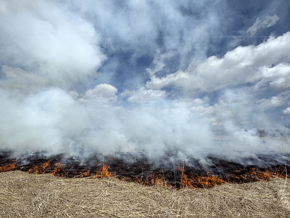 Smoke rising to meet the clouds!