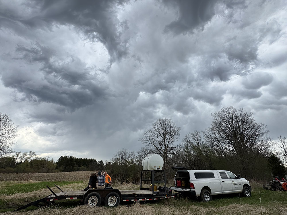 The burn crew waiting for the storm to pass by.
