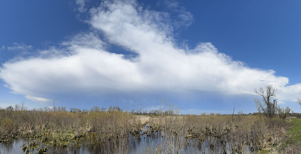 Panoramic view of storm approaching from the west over Ryan Creek.